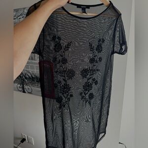 MESH COVER UP WITH FLOWER EMBROIDERY